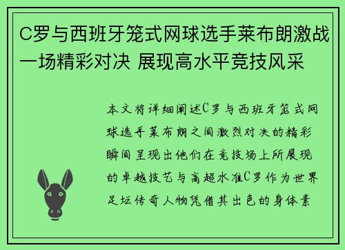 C罗与西班牙笼式网球选手莱布朗激战一场精彩对决 展现高水平竞技风采